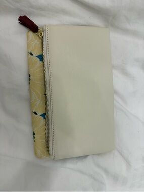 Cream Floral Zip Clutch with Red Tassel